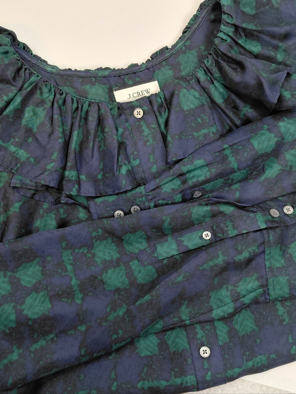 J Crew Collection Silk Plaid Long Sleeve Blouse Size Small Ruffled Collar - Picture 2 of 8